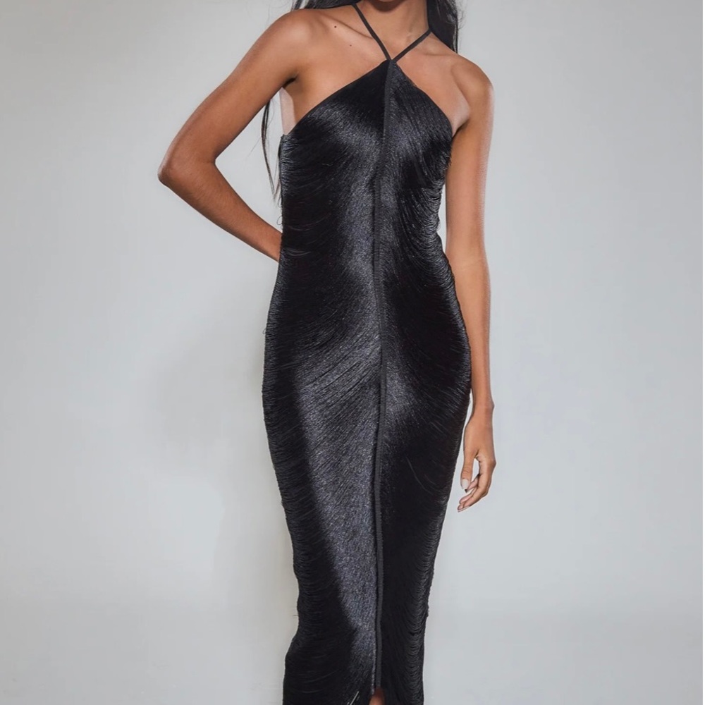 Fringe halter maxi dress